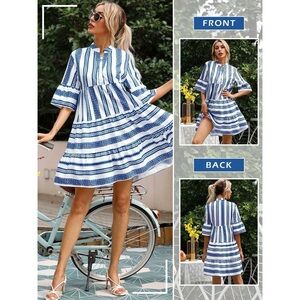 Mlle Gabrielle Aztec Notch Neck Tiered Midi Dress - Blue-3X